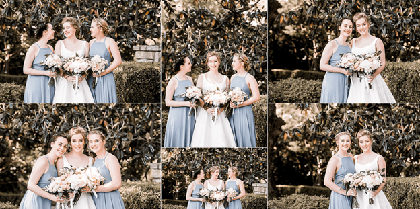 Candid and posed photos of the bride and bridesmaids