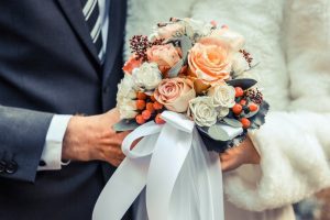 Close up of couple at a winter wedding